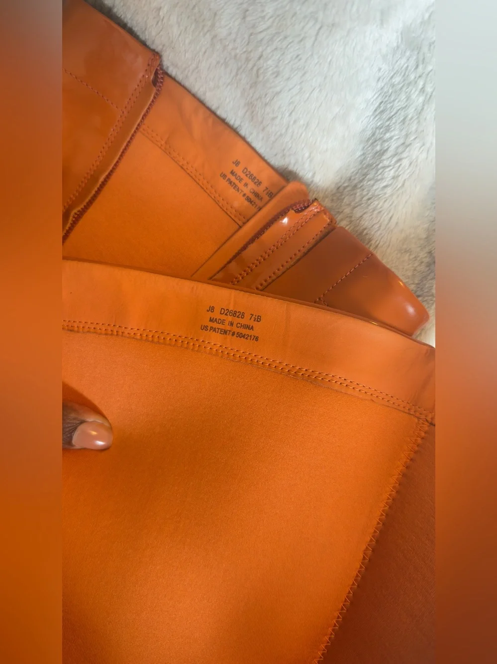 Cole Haan Orange Waterproof Patent Leather Tall Wedge Rain Boots Size 7.5 B
